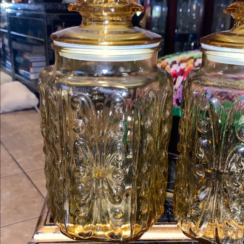 Vintage Amber Glass Canister Set 9”